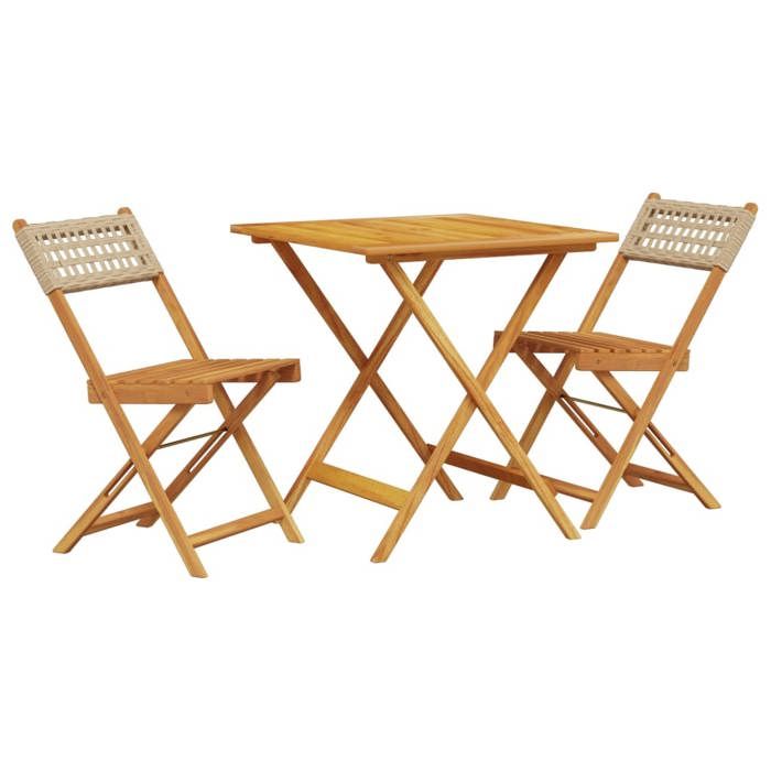 VidaXL Ensemble de bistro 3 pcs beige résine tressée et bois massif, ensemble de bistro de jardin, ensemble de balcon, 3281864