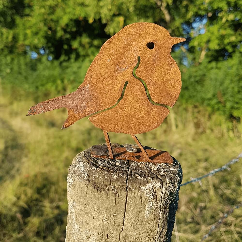 1pc Rusty Metal Robin Outdoor Decoration, Corroded Garden Bird Craft for Fence Yard, Halloween Christmas New Year Gift