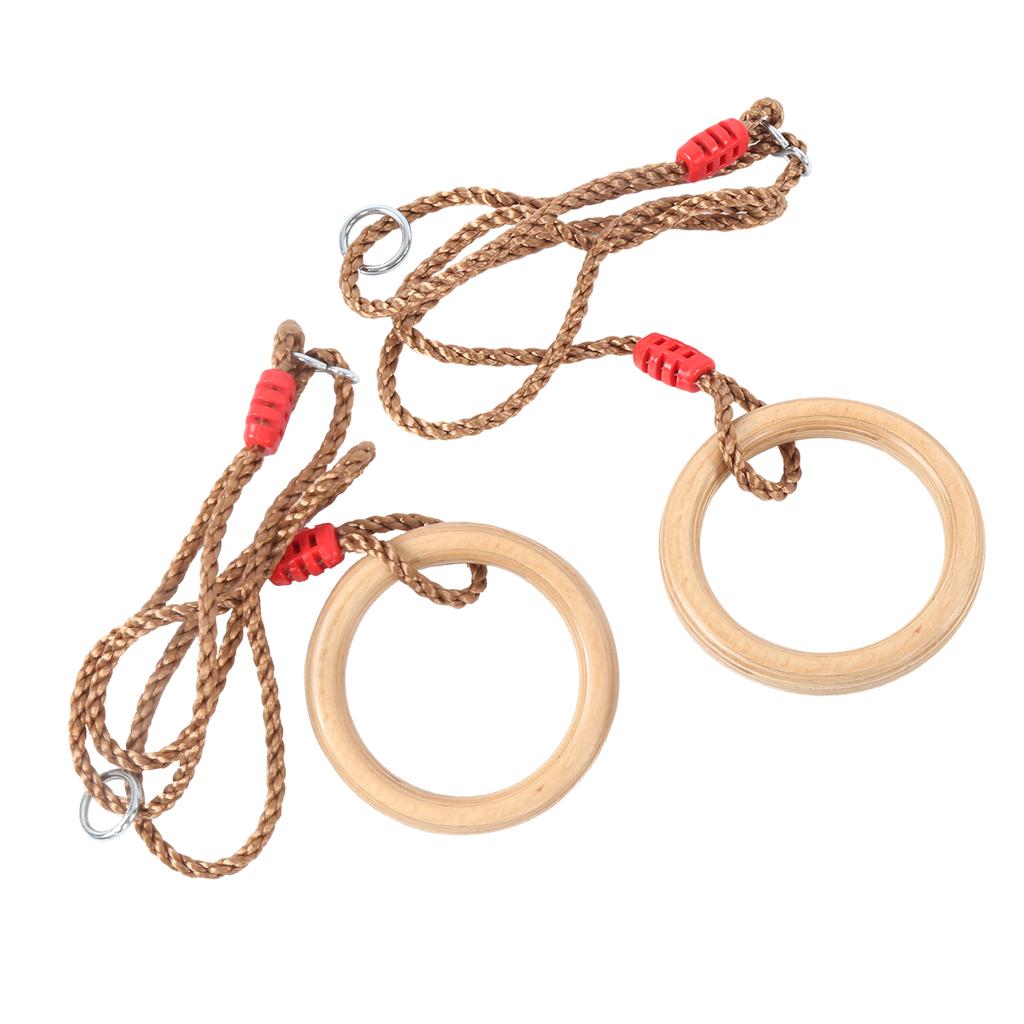2dílná sada dřevěných fitness gymnastických kruhů s lanem, dětské sportovní dřevěné houpačky