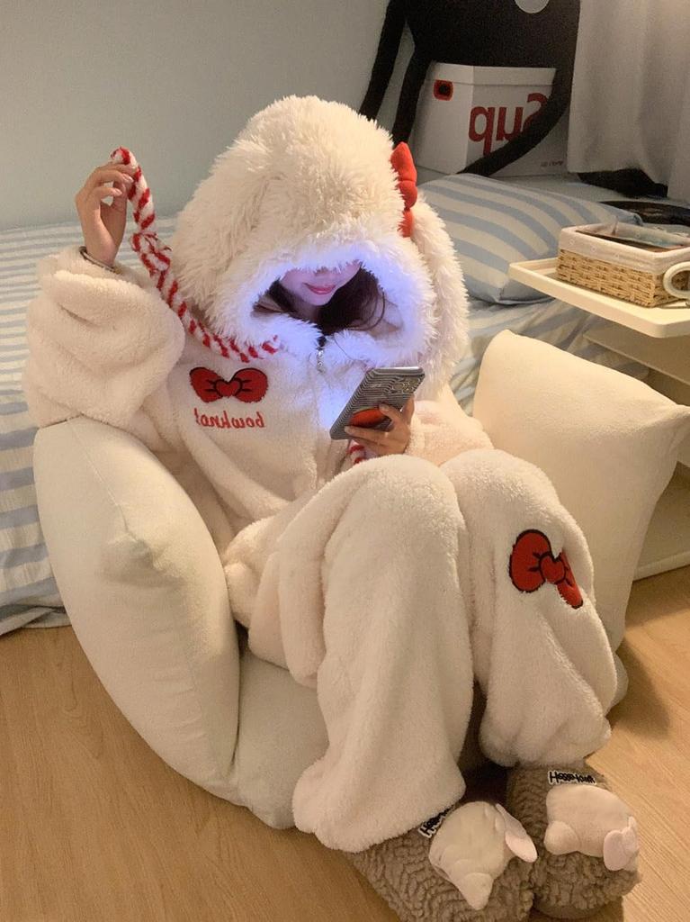 Flanelové Kigurumi Pyžamo Králík Nadměrná Velikost s a Nadýchaný Zvířecí Kostým na Podzim a Perfektní pro Doma a Zůstat v Teple [MTKCNTL] Dámská Kapuce,