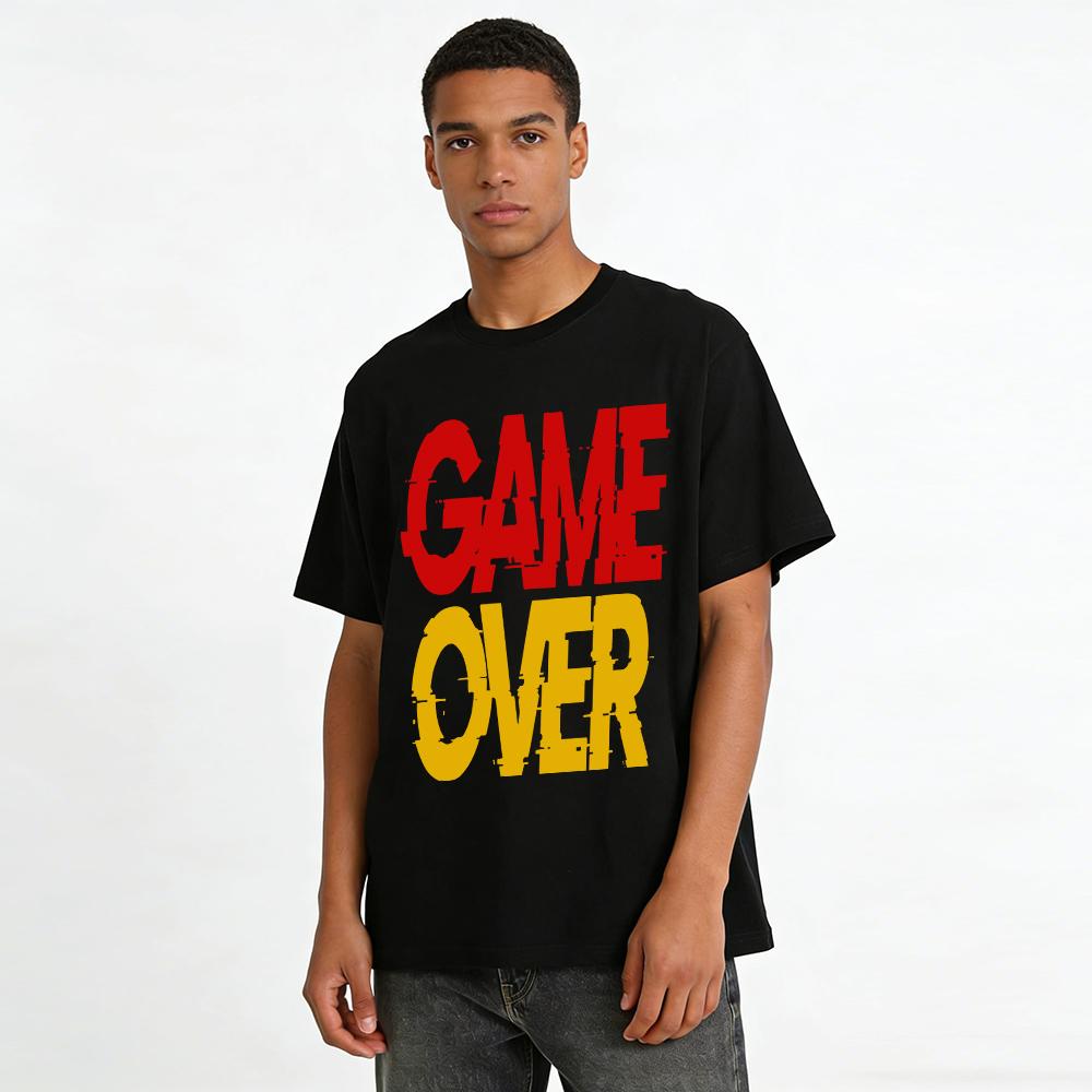 Vintage Game Over Print Casual T-Shirt Unisex Loose Fit Top Pure cotton T-shirt