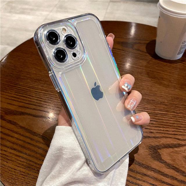 Gradient Rainbow Laser Phone Cases For Iphone 13 11 12 Pro Max Xs Max Xr X 7 8 Plus 13 Pro Transparent Soft Clear Acrylic Cover