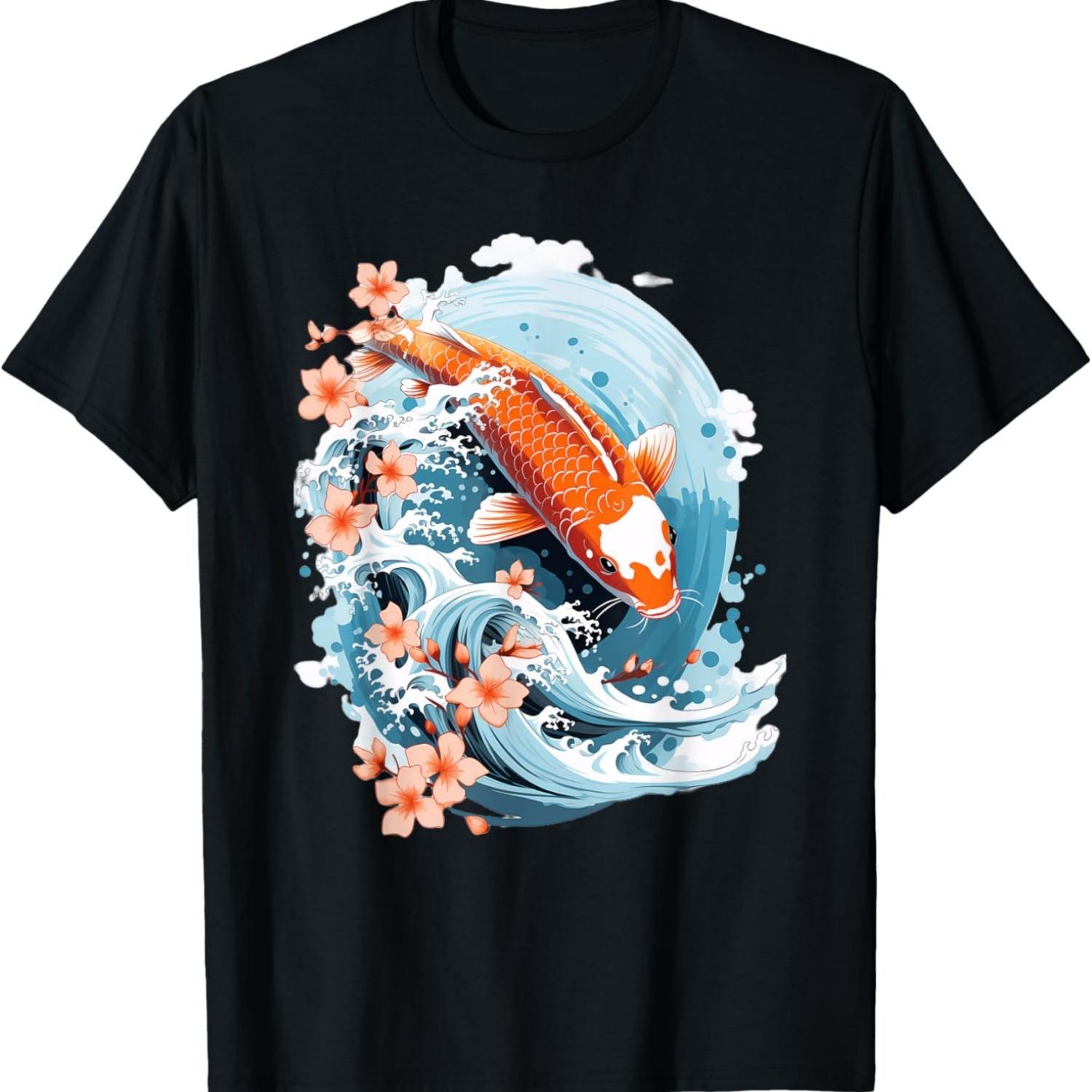 Koi Carp Ying Yang Nishikigoi Fish Cherry Blossom T-Shirt(96) S