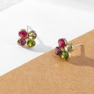 Colorful Crystal Flower Stud Earrings, Fresh And Simple Temperament Earrings, Sweet Candy-Colored Diamond Earrings.