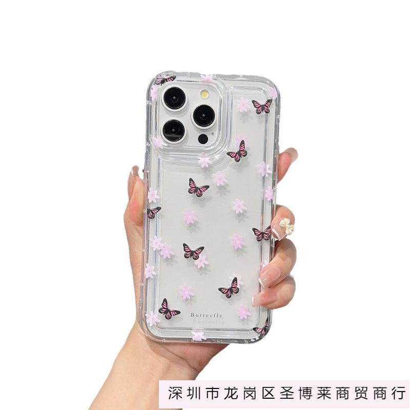 Small Fresh Full Screen Butterfly Apple 15 Mobile Phone Case Iphone14promax Transparent Soft Glue 13/12/11 Anti-drop