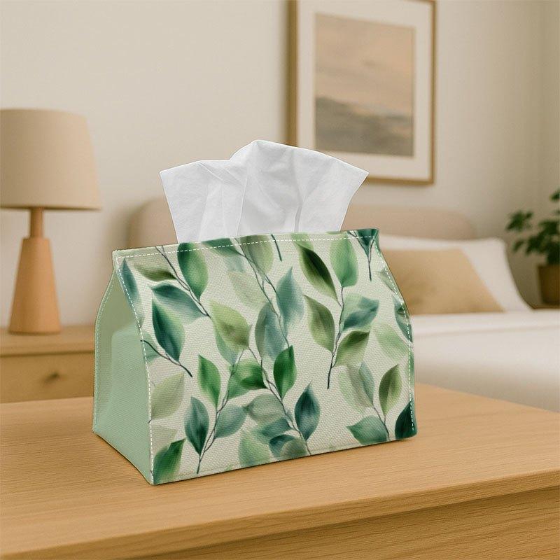 1pc Tissue Box Holder Showcases a Continuous Design with Hand-Sketched Leaves In Various Tones - A Versatile Napkin Dispenser Suitable for Home Gather