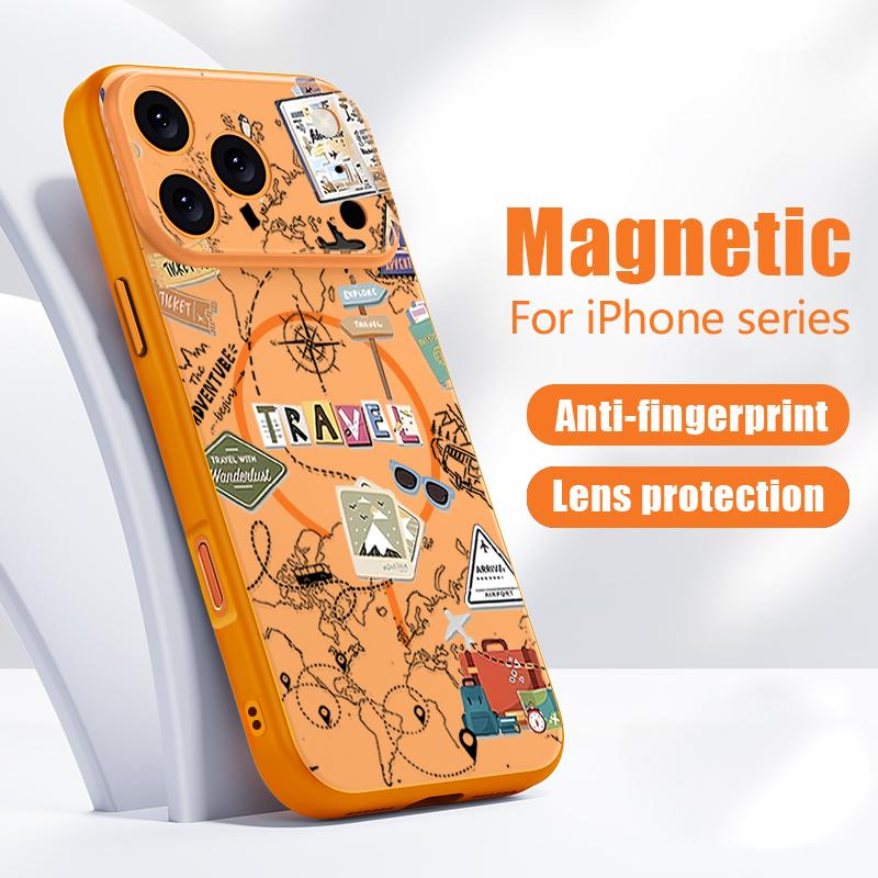 Air Line Travel Map Pattern Case For iPhone 17 Pro Max Magnetic For Magsafe Skin Feeling Cover For iPhone 16 15 14 13 Pro Max