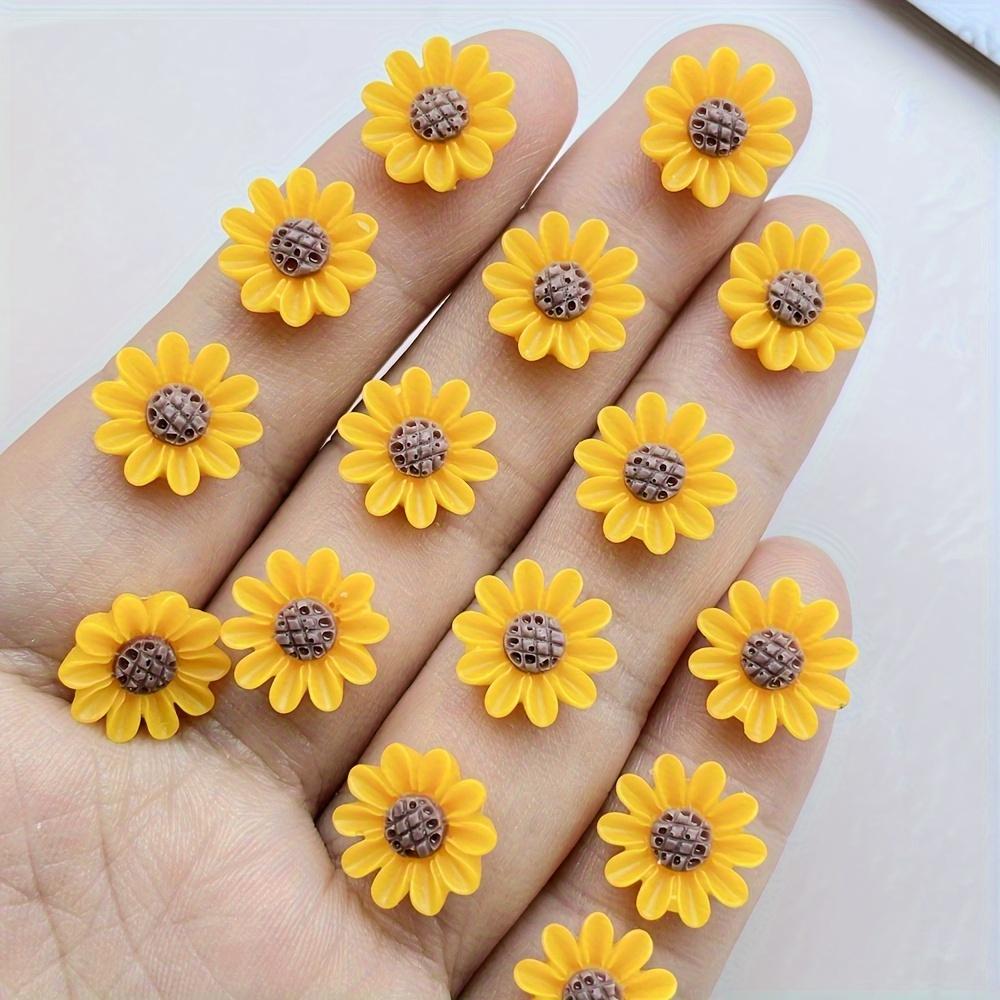 60 piece set of yellow daisy flat back resin decoration -11mm mini flower rhinestones, used for scrapbooking, wedding decoration