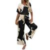 2025 Summer Independent Station TEMU Hot Sale Women's Casual Print Two-Piece Set Bat-Sleeve V-Neck Top + Long Pants
