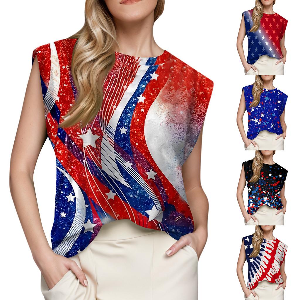 Women's Cap Sleeve Top Summer Printed Tank Top Basic T-Shirt Casual Loose