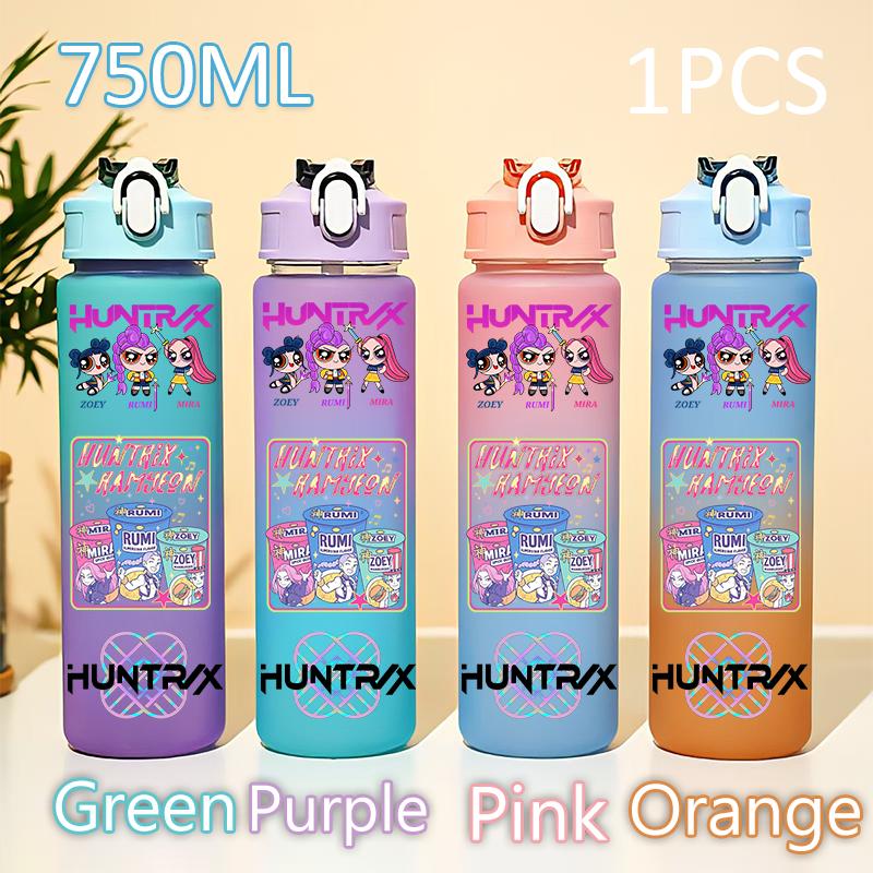 Kpop 750ML Dämonenjäger Wasserflasche K Pop Krieger Rumi Mira Zoey KPOP Trinkflasche Schule Huntrix Kürbis Plastik Wasserbecher