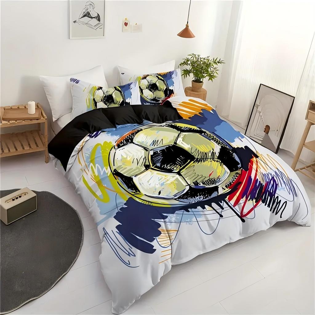 Painted Football 3D Printed Bedding Set For Boys Mens Cartoon Sport Football Style Home Soft Comfortable Duvet Cover Pillowcases