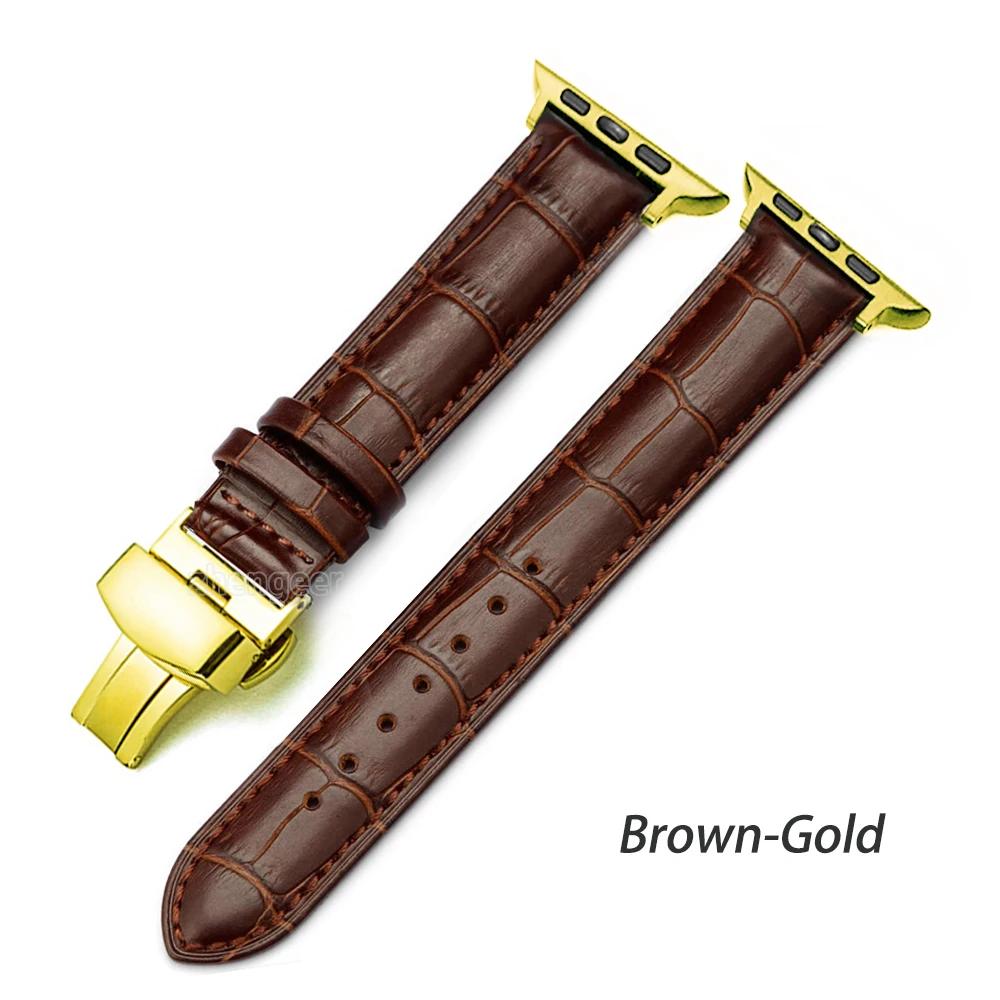 Leather Watchbands for Apple Watch Series 7 45mm 41mm Watch Band for Iwatch 6 5 4 SE 44mm 40mm 42mm 38mm Strap Butterfly Buckle