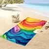 Colorful Abstract Rainbow Waves Beach Towel Quick-drying for Travel Outdoor Sports Jogging Beach and Swimming