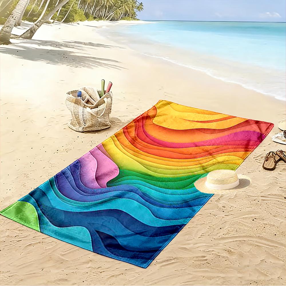 Colorful Abstract Rainbow Waves Beach Towel Quick-drying for Travel Outdoor Sports Jogging Beach and Swimming