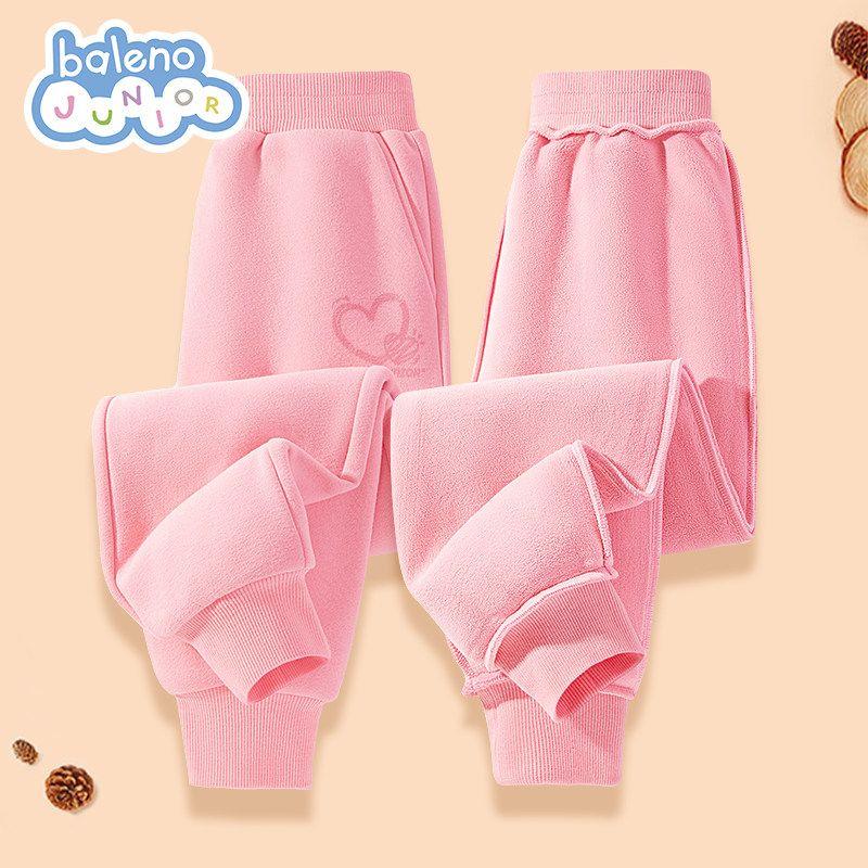 Baleno Girls' Fleece-Lined Pants, Children's Thickened Integrated Fleece Warm Sweatpants, Little Girls' Winter Cotton Pants