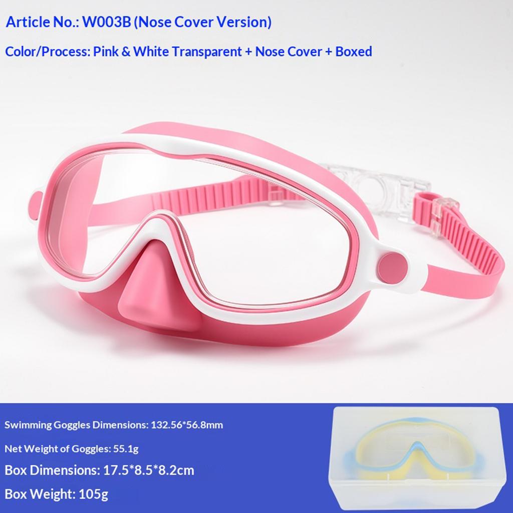 Kids Swim Goggles with Nose Cover Wide View Diving Glasses Snorkel Mask Comfort Fabric Strap Swimming Goggles for Boys & Girls