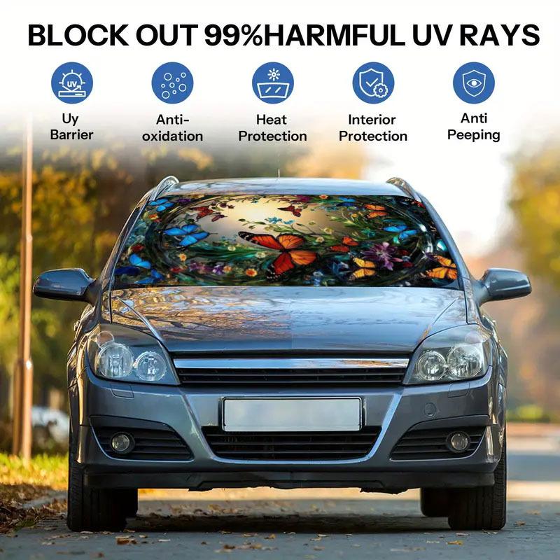 Butterfly Garden Pattern Printed Car Windshield Shade, Windshield UV Blocking Sun Shield Protector Foldable
