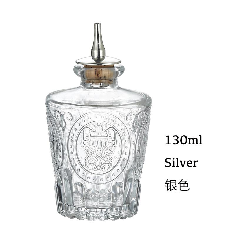 Láhev na koktejlové bitters - Vintage skleněný design s korkem a nerezovým dávkovacím uzávěrem - Profesionální barový set, příslušenství