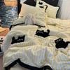 Pink Striped Cat Embroidery Bedding Set Korean Style Washing Cotton Cute Cardboard Duvet Cover Bed Sheet Pillowcases 3/4pcs