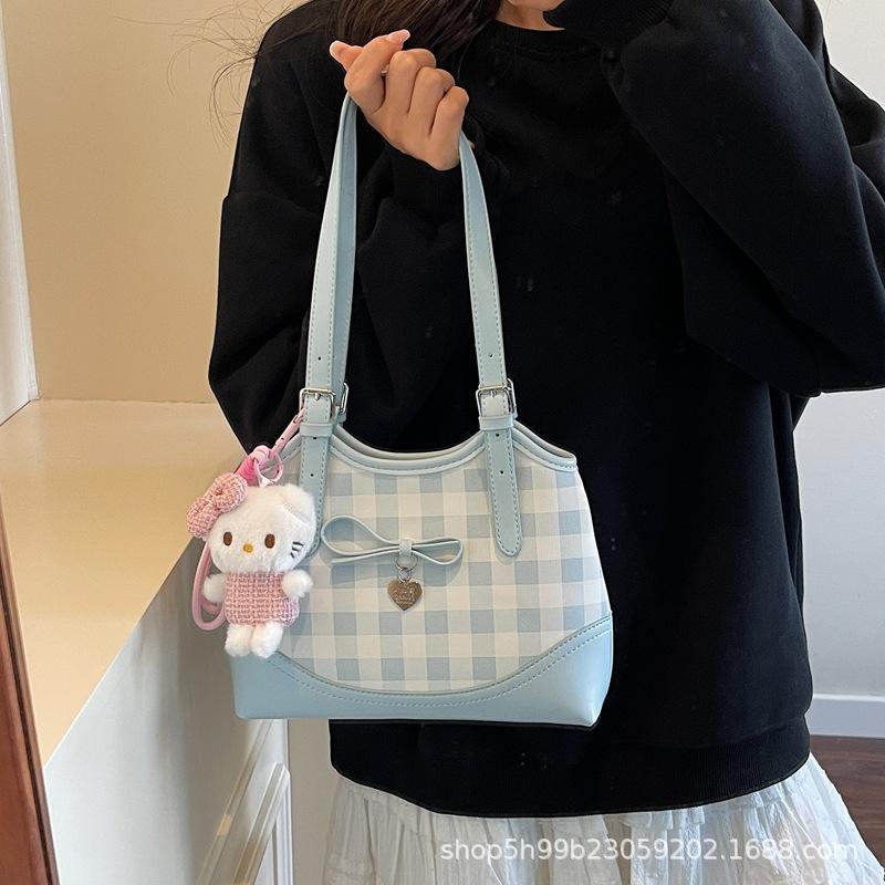 Summer Checkerboard Underarm Bag New with Pendants Korean Version Contrasting Color Women's Commuter Shoulder Bag Tide