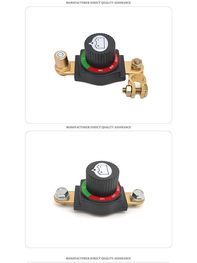 High-Current Brass Battery Terminal with Integrated Disconnect Switch and Detachable Knob for Car Modification