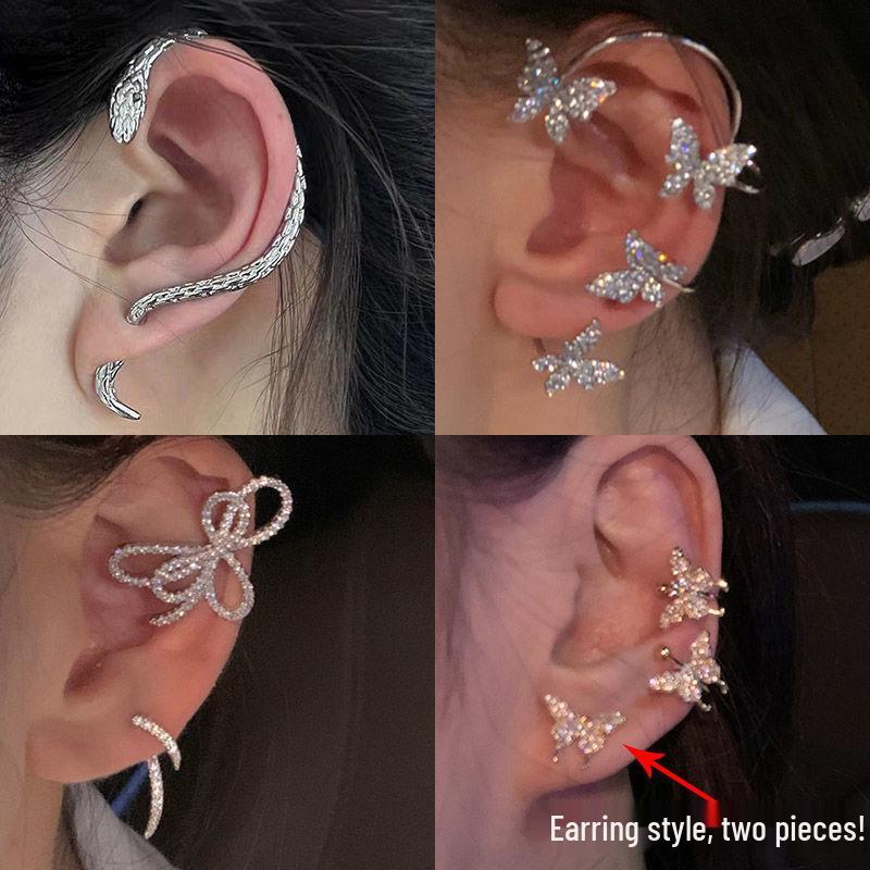 Korean Rhinestone Butterfly No-Pierce Ear Cuff - Fashionable & Versatile Earring