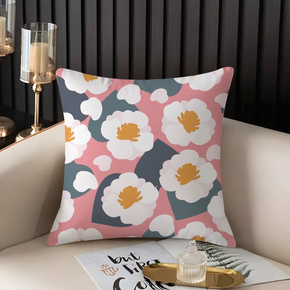 Pillow Case Colorful Flowers Home Dorm Chair Back Short Plush Double-sided Printing Office Nap Time Cushion Cover