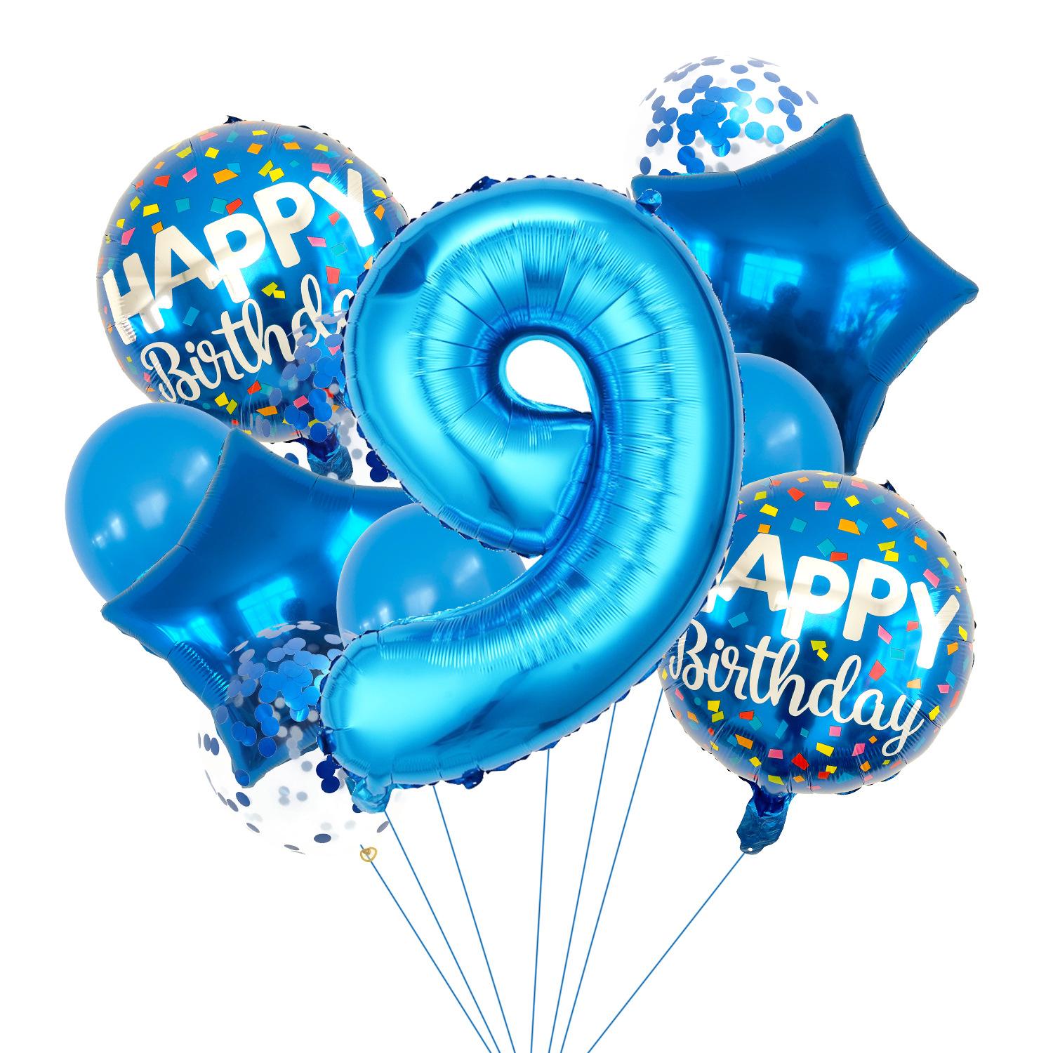 

32 Inch Blue Digital Aluminum Film Balloon Set Sequined Balloon Birthday Party Decoration Atmosphere Props Photo Number 9 set