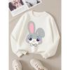European sizes Girls' Round Neck Sweatshirt, Casual Printed Pullover, Cute Gray Bunny with Bow Tie, Autumn And Winter Warm Fashion Top.