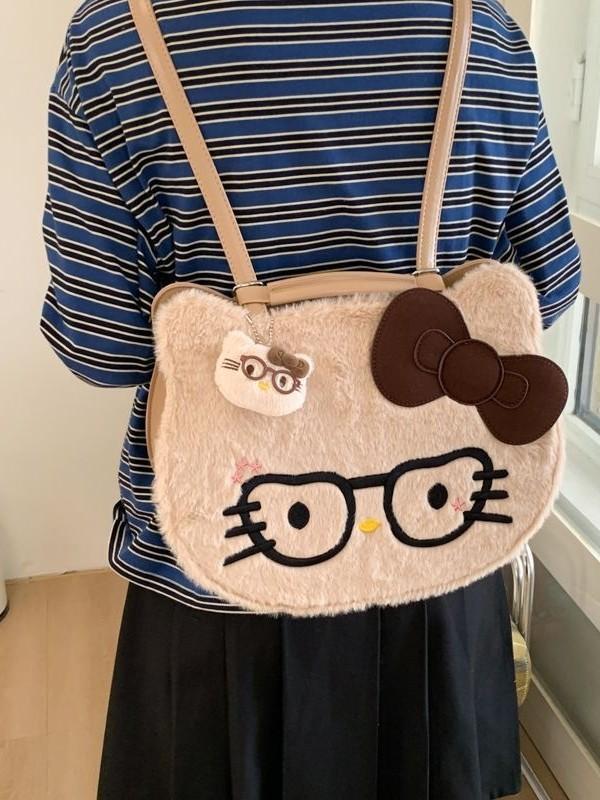 Hello Kitty Cartoon Plush Backpack For Women Men Daily Use Large Capacity Storage