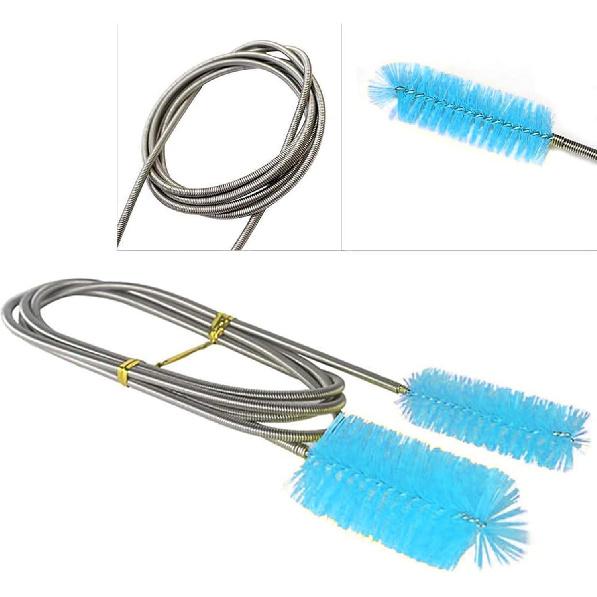 Flexible Drain Brush, Nylon Cleaner Double Ended Elastic Hose Pipe 67-inch and 2 PCS 8.2-inch Straw Cleaning Brush (Blue)