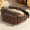 Genuine Leather Fanny Pack Cell Phone Bag Head Layer Cowhide Leather Chest Bag Multifunctional Sports Shoulder Crossbody Bag