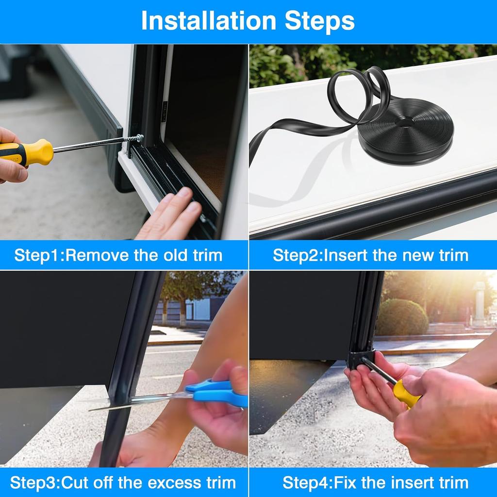 RV Trim Molding Ert 1" - RV Vinyl Trim Ert 50’ Black - Camper Trim Molding Exterior, UV-Resistant RV Weather Stripping Exterior, For Camper Travel