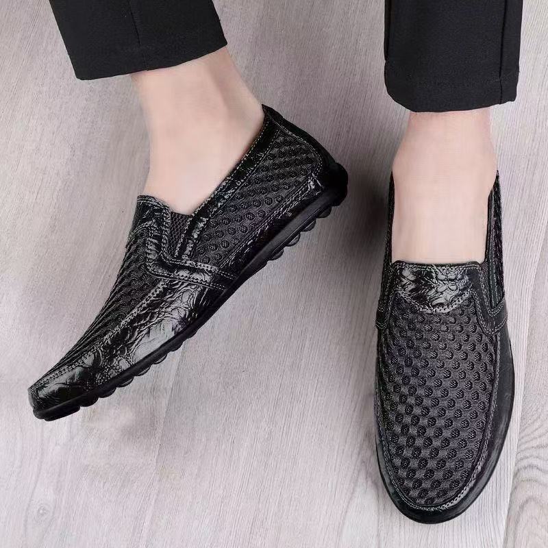 Summer casual mesh men's shoes leather shoes breathable men's Doudou shoes mesh comfortable lazy shoes