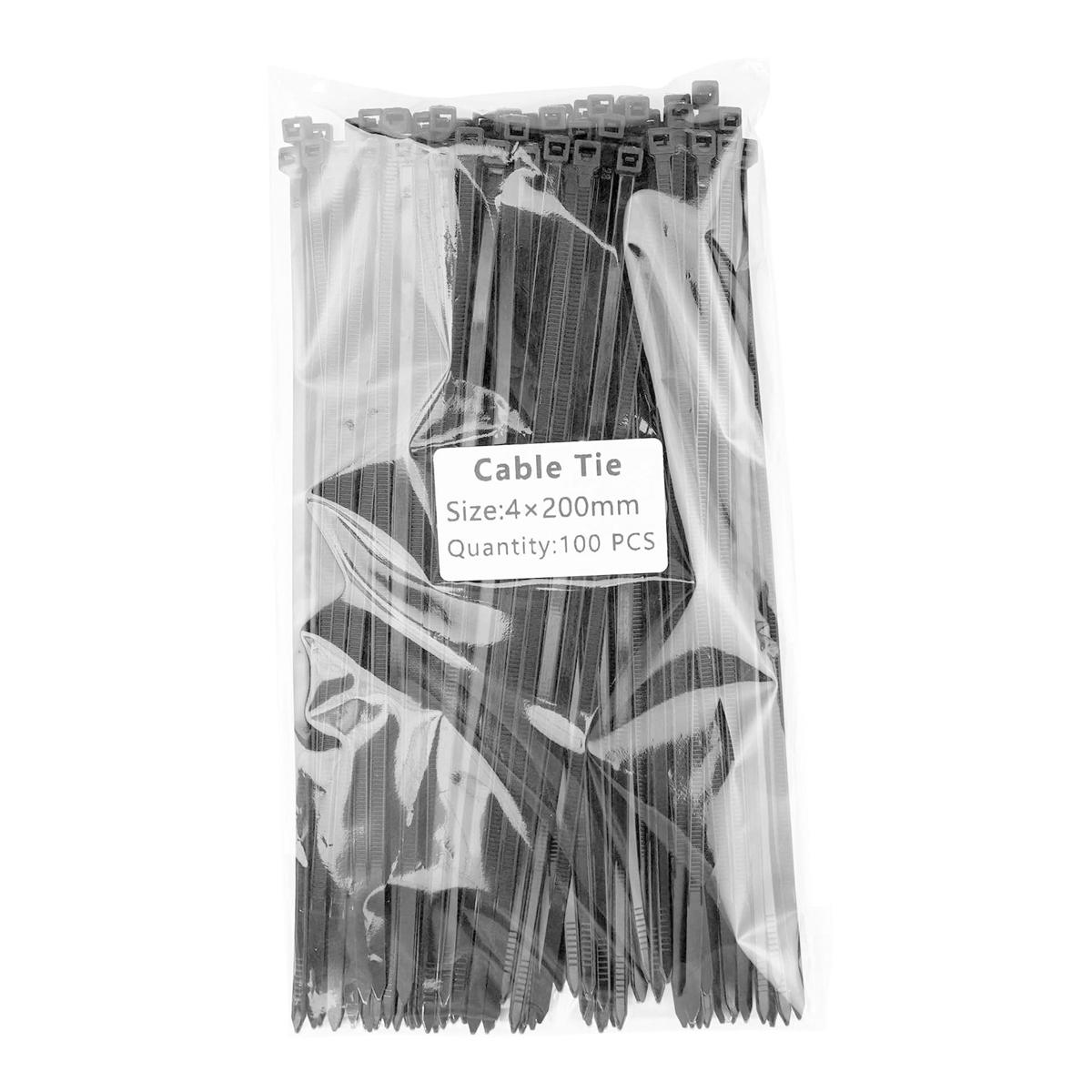 

4×200 mm Size 100PCS/Bag Multicolored Self-Locking Nylon Cable Tie Quickly Bundle Plastic Loop Wire Wrap cable organizer 4x200mm чорний