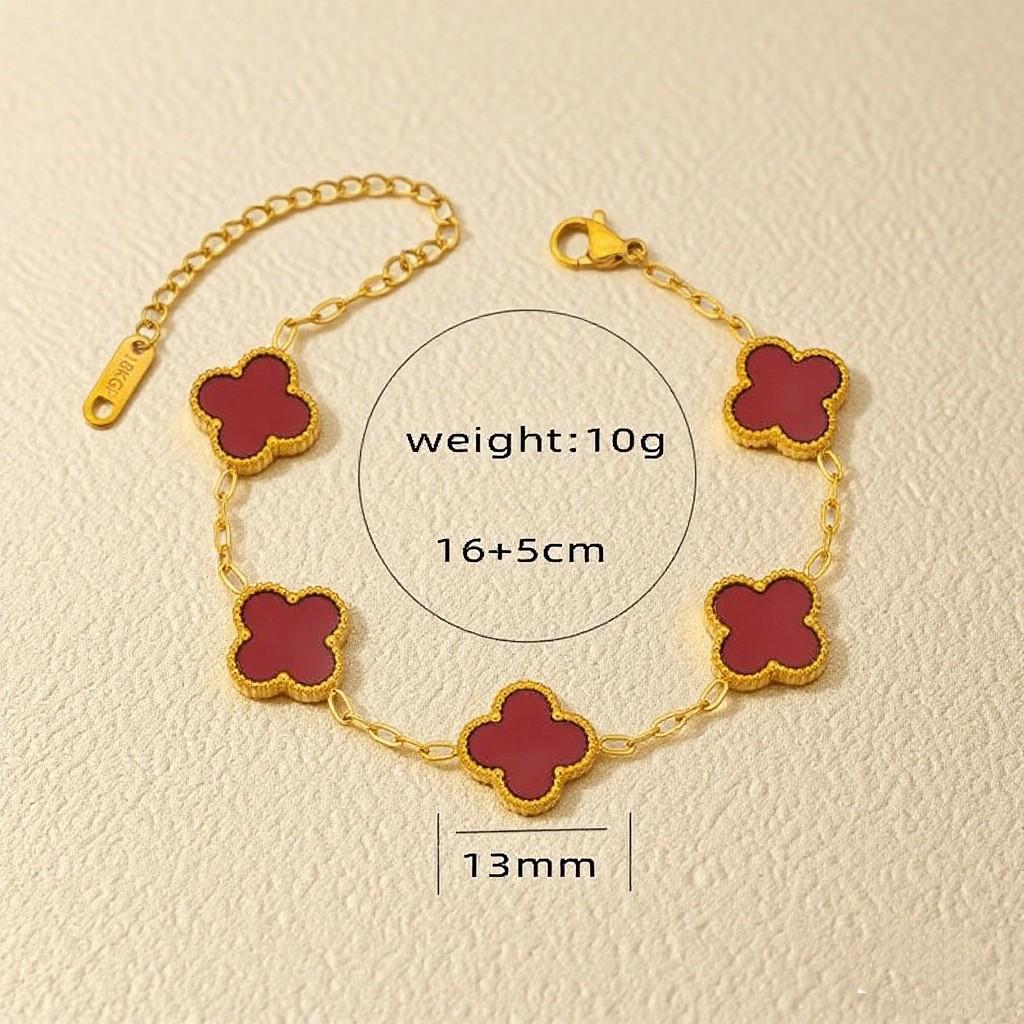 13mm Korean-Style 18k Gold-Plated Double-Sided Shell Four-Leaf Clover Jewelry