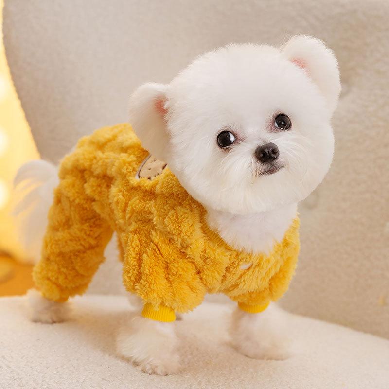 Fall and winter dog clothes warm flannel four-legged traction teddy bear small dog pet clothing