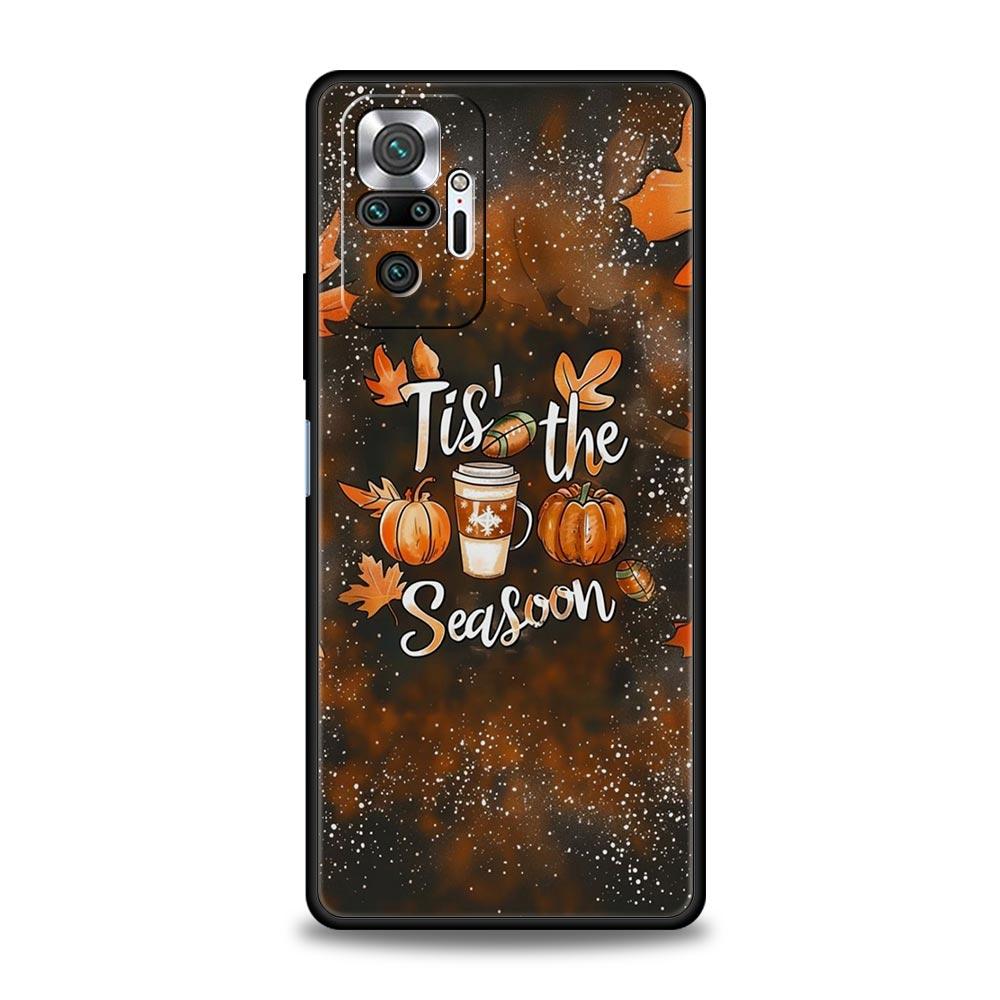 Pumpkin Autumn Leaves Coffee Phone Case Cover for Redmi 14C 10C Note 15 14 13 12 10 11 K40 Pro Plus 5G Soft TPU Shockproof Capas