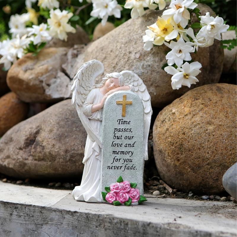 Handcrafted Religious Link Monument Cemetery Ornament Detailed Angel Figure Underweight Resin Sculpture For Gardens