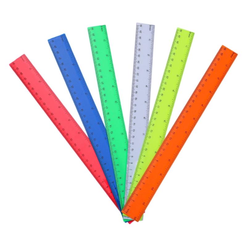 

6 шт. 12-дюймовых прозрачных линеек, цветная линейка для рисования со шкалой в дюймах и сантиметрах, измерительный инструмент для ученика, учителя 1