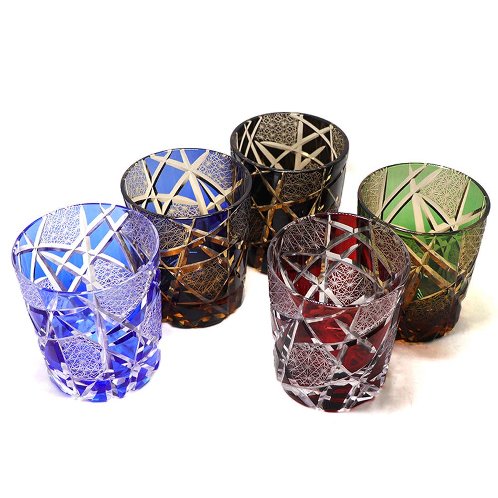 GREEM MARKET Kunsthandwerk, geschliffenes Glas, Geschenk, Glasarbeiten, Kiriko-Glas, Chrysantheme, Tsunagi-Tasse, Shochu-Glas, Rocks-Glas, Rot, Rot, A-Typ, Produktnummer