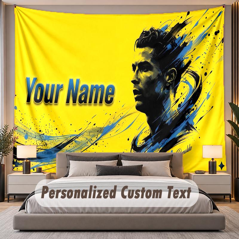 Tapeçaria de Parede Personalizada com Nome e Texto Cristiano Ronaldo Poliéster Para Quarto