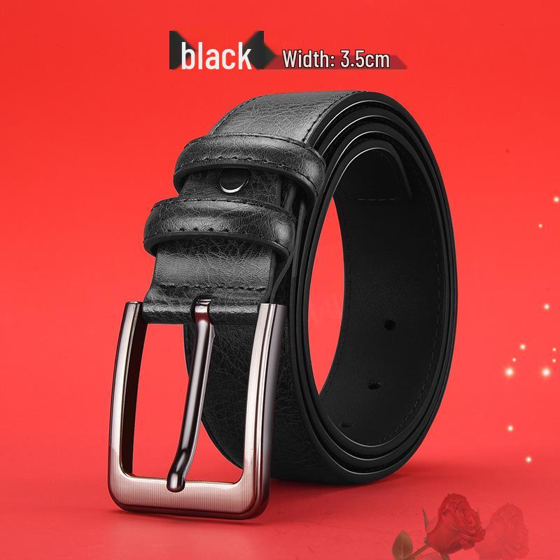Men's Genuine Leather Belt - High-End Business & Casual Style, Needle Buckle, Suitable for Middle-Aged and Young Men.