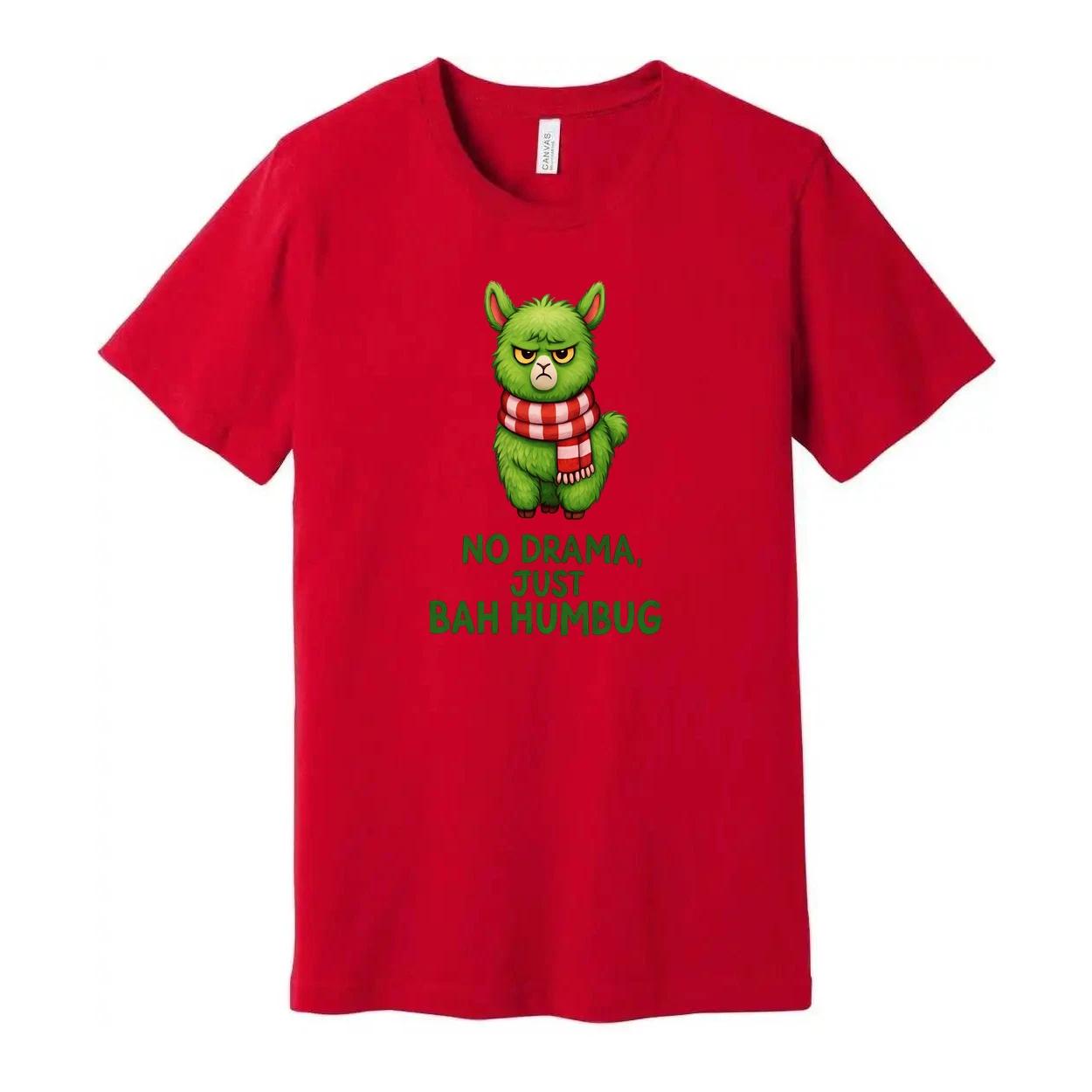 

Green Grumpy Cat Christmas T Shirt Unisex With Red Scarf No Drama Just Bah Humbu 3XL