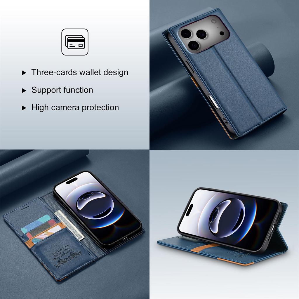 iPhone 17 Pro Max Anti-Theft Magnetic Flip Wallet Case with Card Slot and Stand