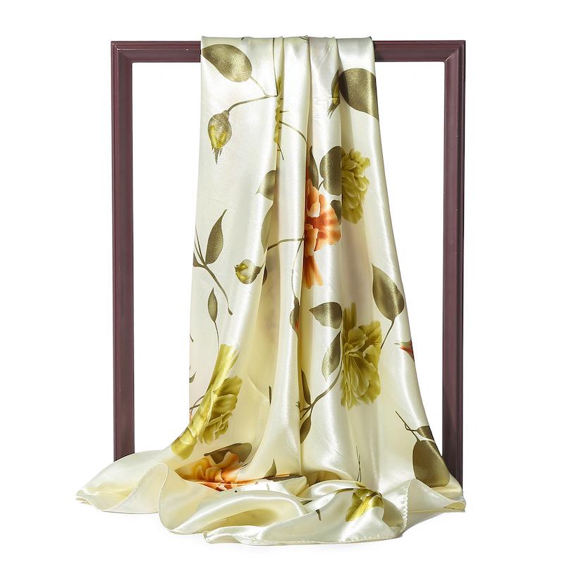 90x90cm Mode Silk Satin Scarf För Kvinnor Pannband Fyrkantiga sjalar och Wraps Halshalsdukar