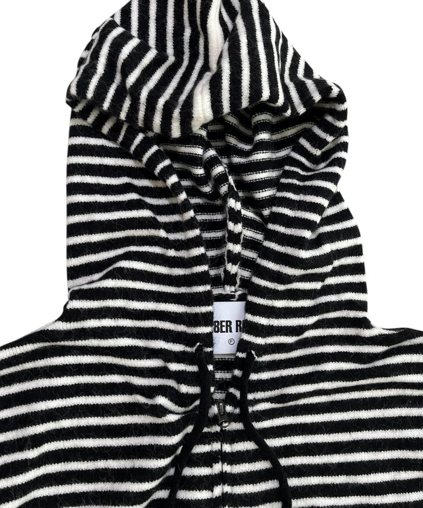 SK8ER ROCK Double Stars Stripe Knit Hood Zip-Up ((Black))