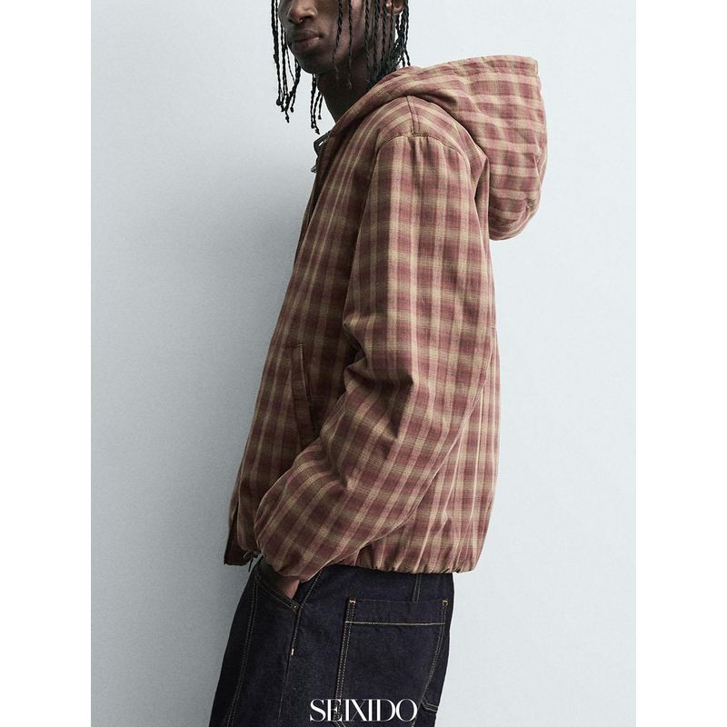 Cabinet 549! New Autumn and Winter Men's Cotton Loose Hooded Jacket 8281460 609 Plaid Quilted Jacket for Men