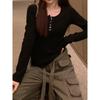 La Chapelle Women's Ribbed Long-Sleeve Button T-Shirt